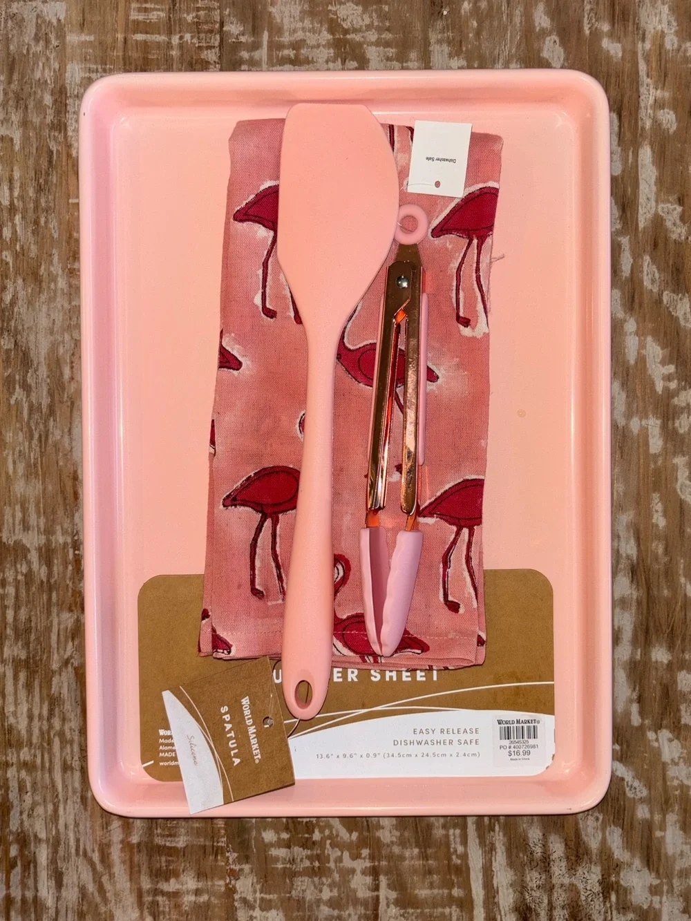 NWT Pink World Market Baking Set Flamingo Hostess Gift